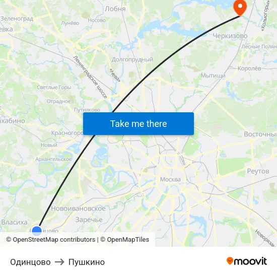 Одинцово to Пушкино map