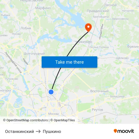 Останкинский to Пушкино map