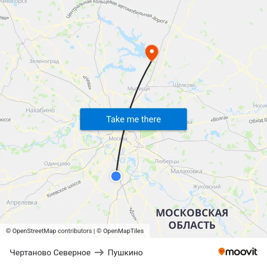 Чертаново Северное to Пушкино map