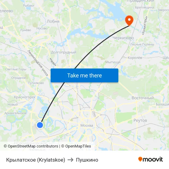 Крылатское (Krylatskoe) to Пушкино map