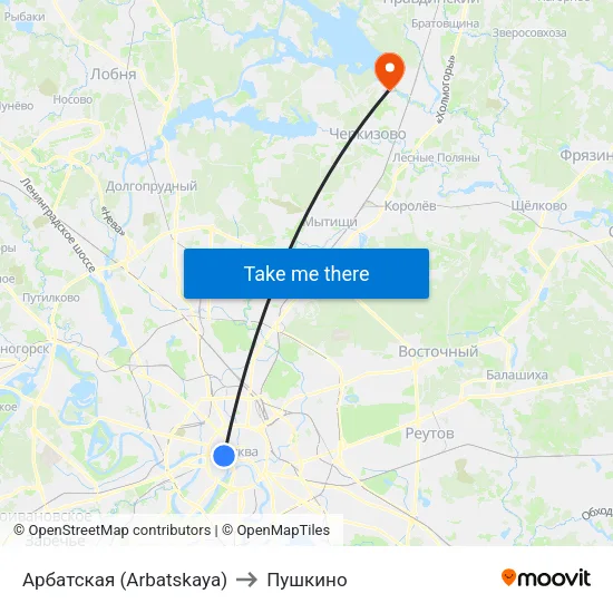 Арбатская (Arbatskaya) to Пушкино map