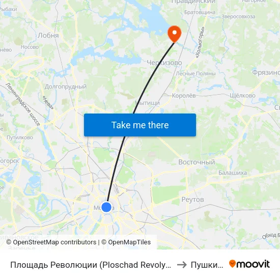 Площадь Революции (Ploschad Revolyutsii) to Пушкино map