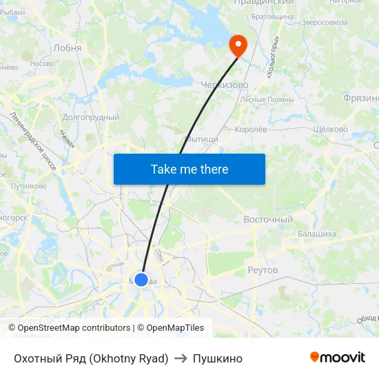 Охотный Ряд (Okhotny Ryad) to Пушкино map