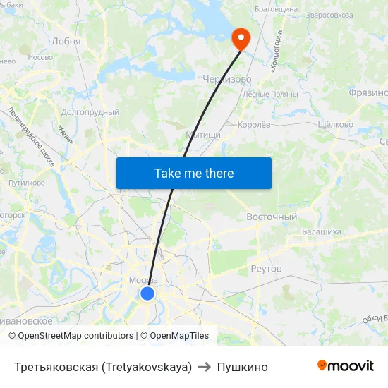 Третьяковская (Tretyakovskaya) to Пушкино map