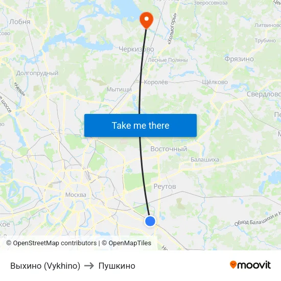 Выхино (Vykhino) to Пушкино map