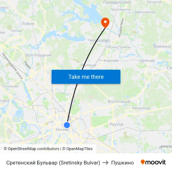 Сретенский Бульвар (Sretinsky Bulvar) to Пушкино map