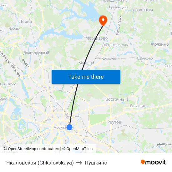 Чкаловская (Chkalovskaya) to Пушкино map