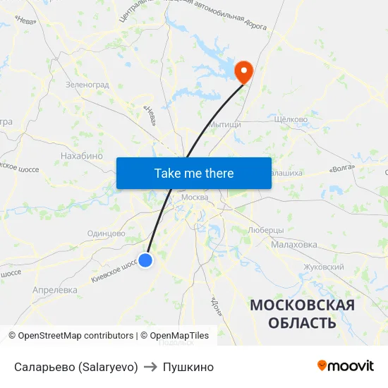 Саларьево (Salaryevo) to Пушкино map