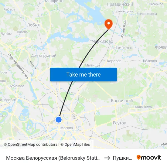 Москва Белорусская (Belorussky Station) to Пушкино map