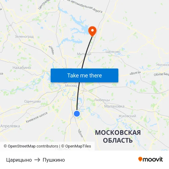 Царицыно to Пушкино map