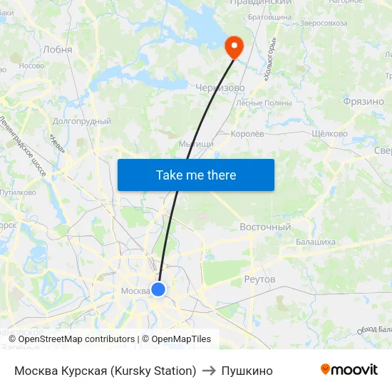 Москва Курская (Kursky Station) to Пушкино map