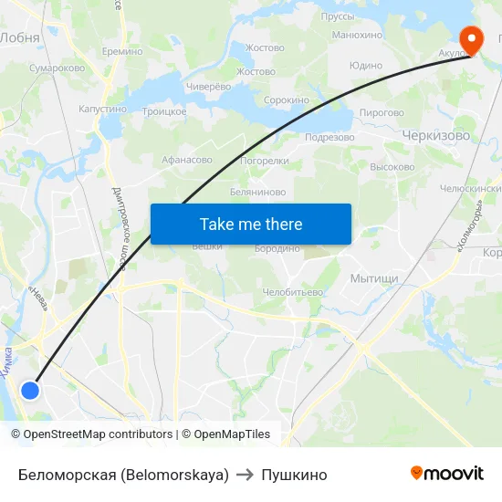Беломорская (Belomorskaya) to Пушкино map