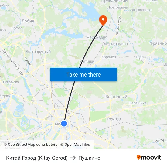 Китай-Город (Kitay-Gorod) to Пушкино map