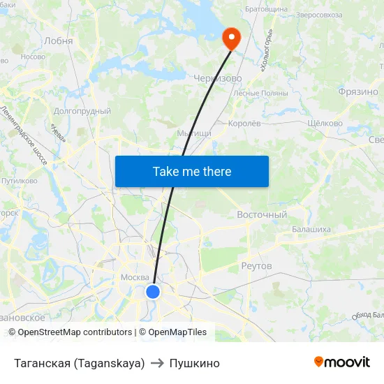 Таганская (Taganskaya) to Пушкино map