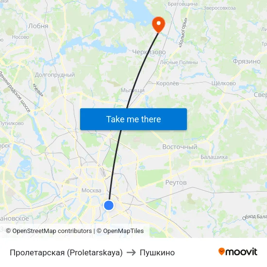 Пролетарская (Proletarskaya) to Пушкино map