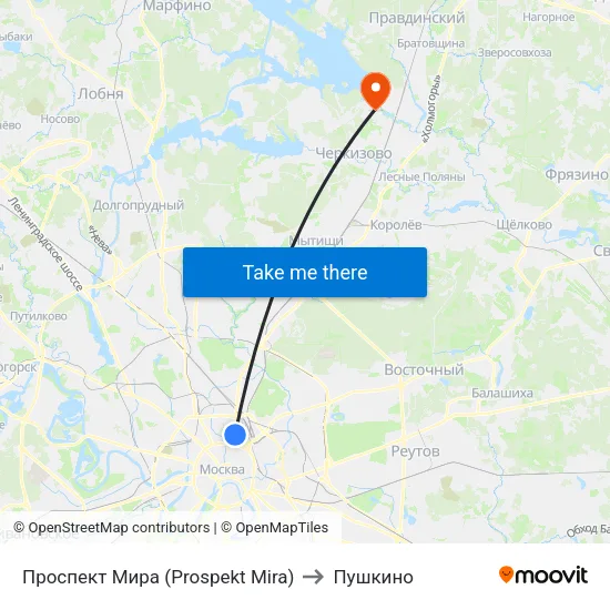 Проспект Мира (Prospekt Mira) to Пушкино map