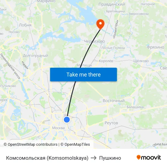 Комсомольская (Komsomolskaya) to Пушкино map