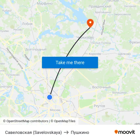 Савеловская (Savelovskaya) to Пушкино map
