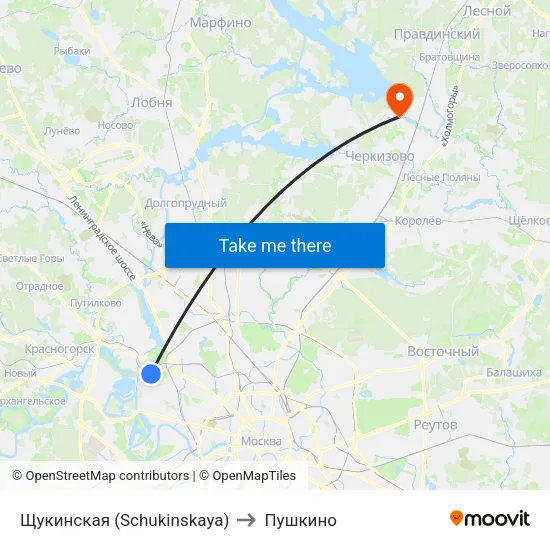 Щукинская (Schukinskaya) to Пушкино map