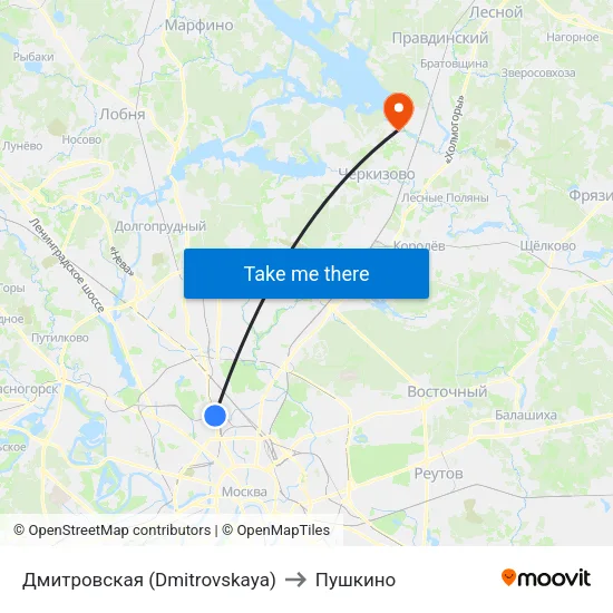 Дмитровская (Dmitrovskaya) to Пушкино map