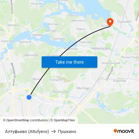 Алтуфьево (Altufyevo) to Пушкино map