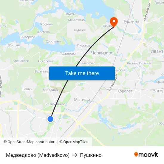 Медведково (Medvedkovo) to Пушкино map