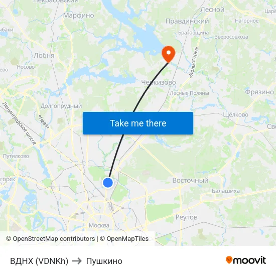 ВДНХ (VDNKh) to Пушкино map