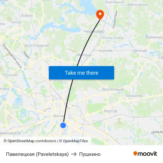 Павелецкая (Paveletskaya) to Пушкино map