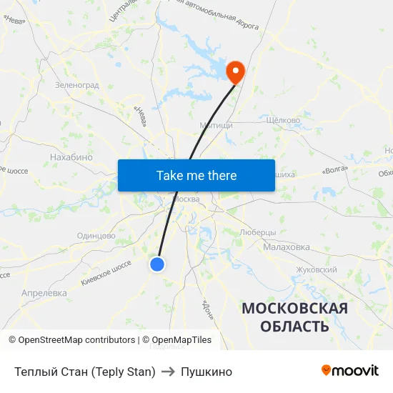 Теплый Стан (Teply Stan) to Пушкино map