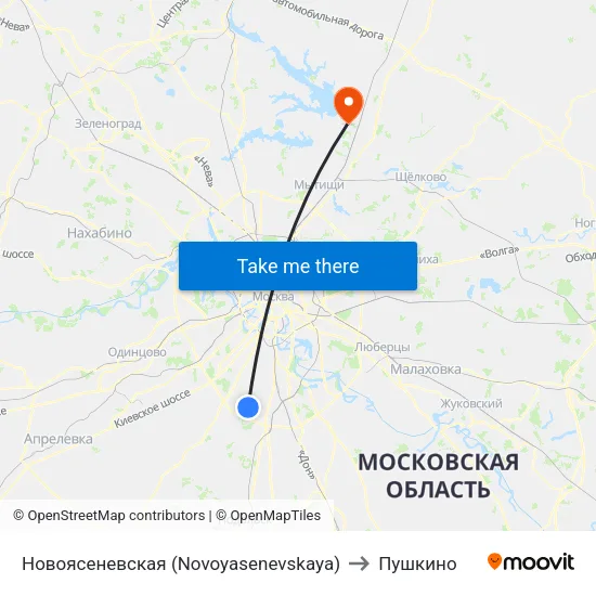 Новоясеневская (Novoyasenevskaya) to Пушкино map