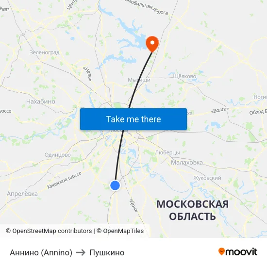 Аннино (Annino) to Пушкино map