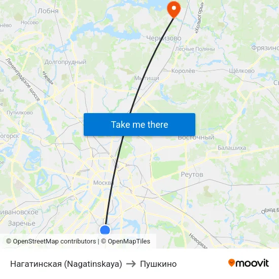 Нагатинская (Nagatinskaya) to Пушкино map