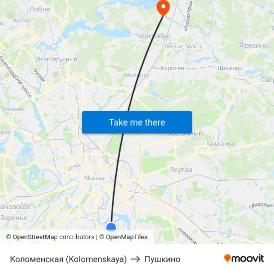 Коломенская (Kolomenskaya) to Пушкино map