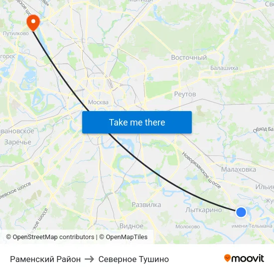 Раменский Район to Северное Тушино map