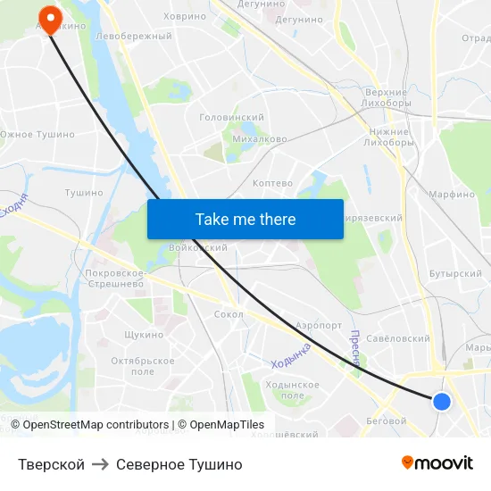 Тверской to Северное Тушино map