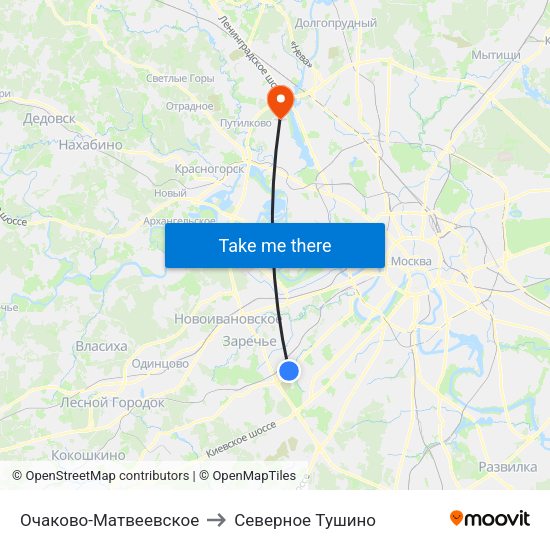 Очаково-Матвеевское to Северное Тушино map