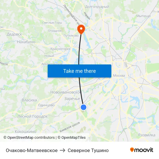 Очаково-Матвеевское to Северное Тушино map