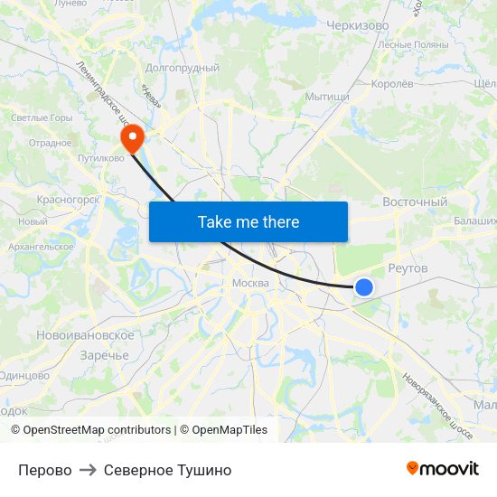 Перово to Северное Тушино map