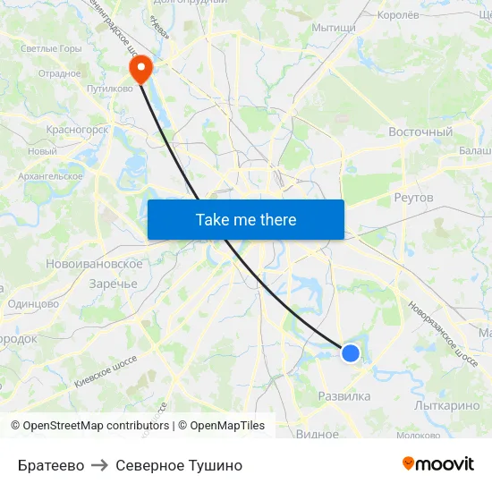 Братеево to Северное Тушино map
