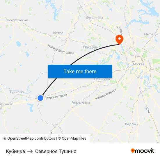 Кубинка to Северное Тушино map