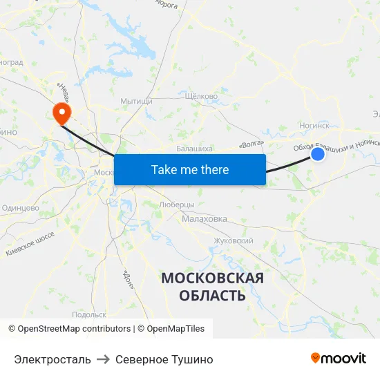 Электросталь to Северное Тушино map