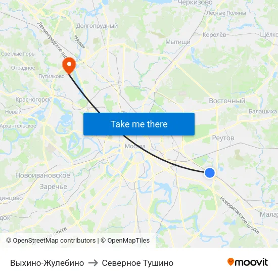 Выхино-Жулебино to Северное Тушино map