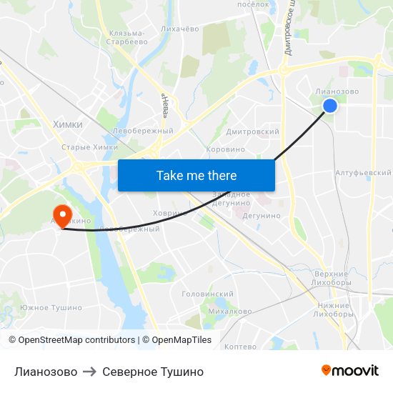 Лианозово to Северное Тушино map
