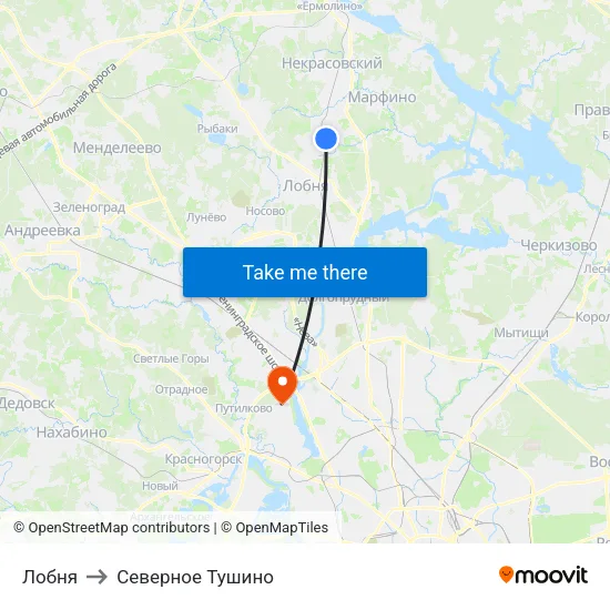 Лобня to Северное Тушино map