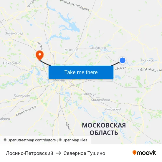Лосино-Петровский to Северное Тушино map