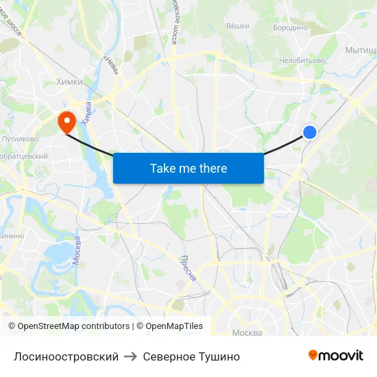 Лосиноостровский to Северное Тушино map