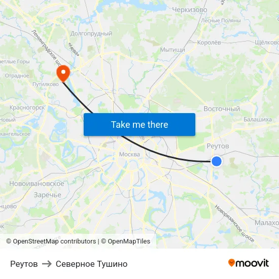 Реутов to Северное Тушино map