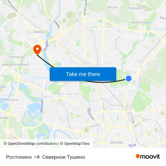Ростокино to Северное Тушино map