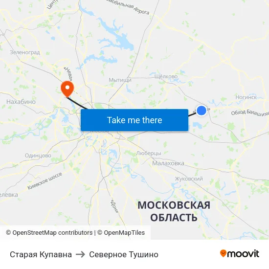 Старая Купавна to Северное Тушино map
