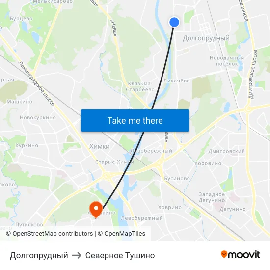 Долгопрудный to Северное Тушино map